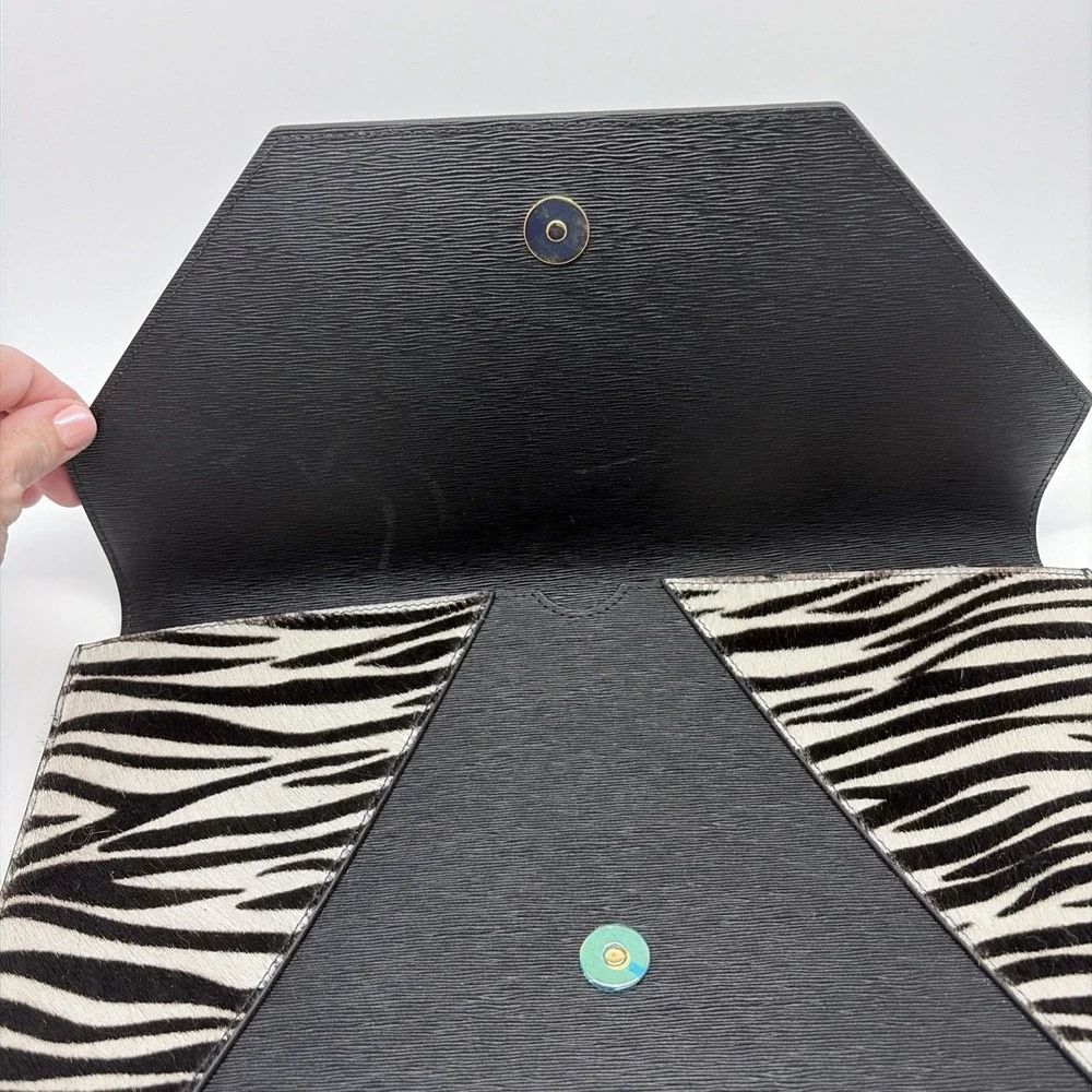Senreve Clutch Leather Black Zebra Calf Hair Fits And iPad Or Small Laptop
